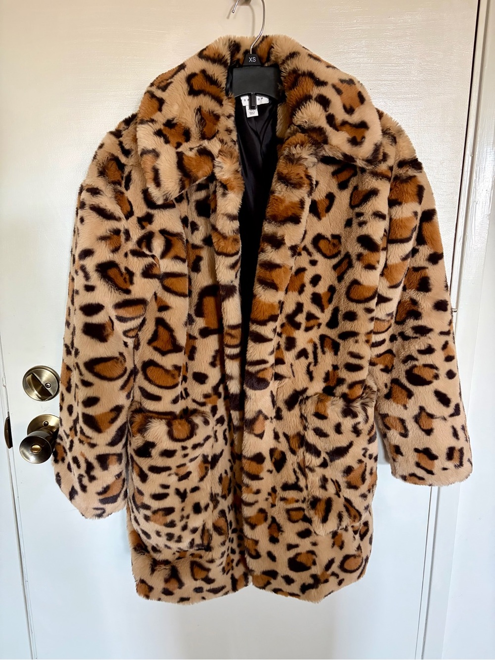 Faux Fur Leopard Print Coat with pockets